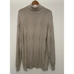 Alfani Men's Beige/Gray‎ Argyle Turtleneck Sweater Size XXL Preppy Cotton Blend